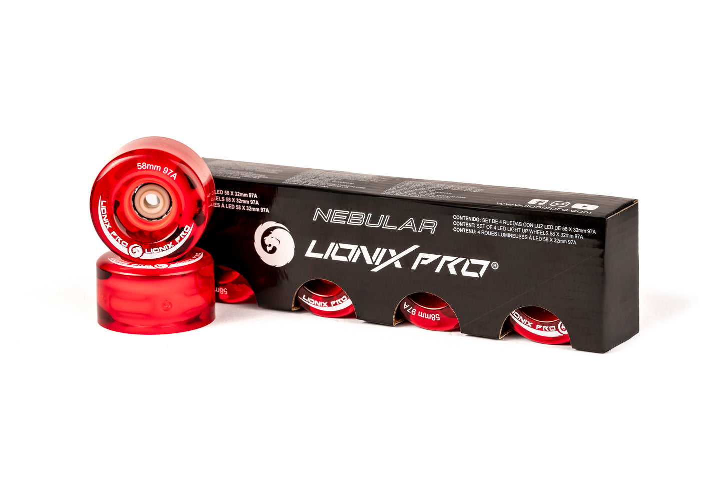 Ruedas Nebular - Red Lionix Pro con luz LED 58x32mm 97A